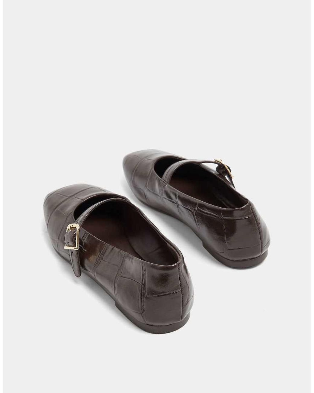 Yours Clothing Brown Wide Fit Patent Mary Jane Flats