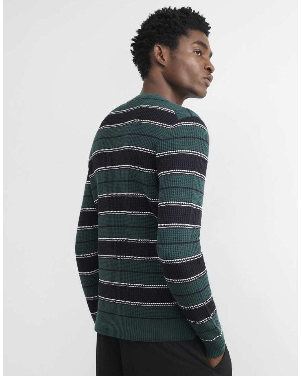 River Island Gray Slim Fit Stripe Knit Long Sleeve Jumper for men