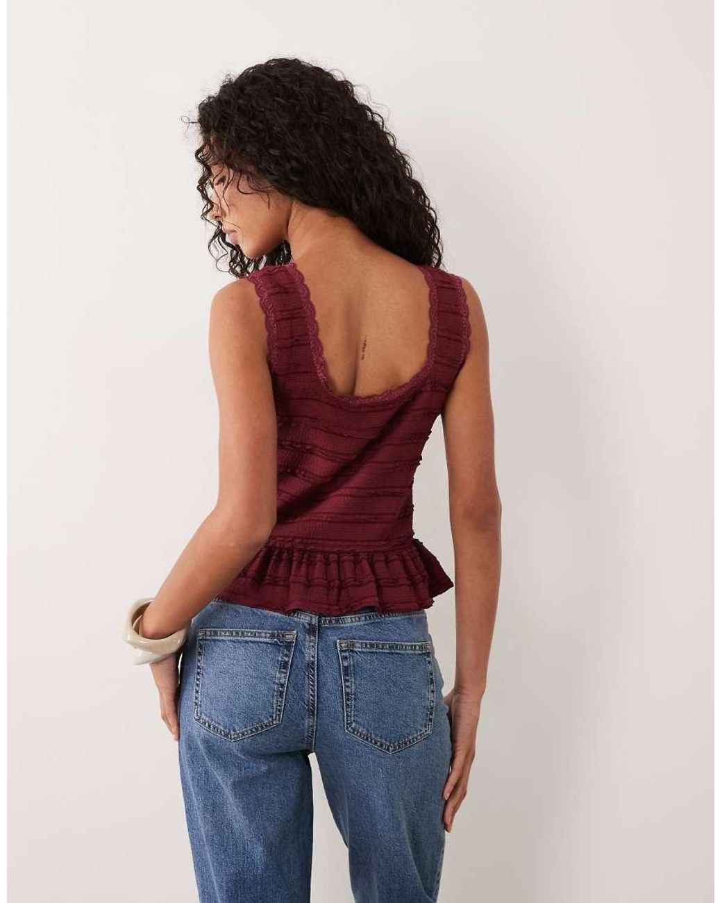 Miss Selfridge Square Neck Textured Top With Peplum Hem