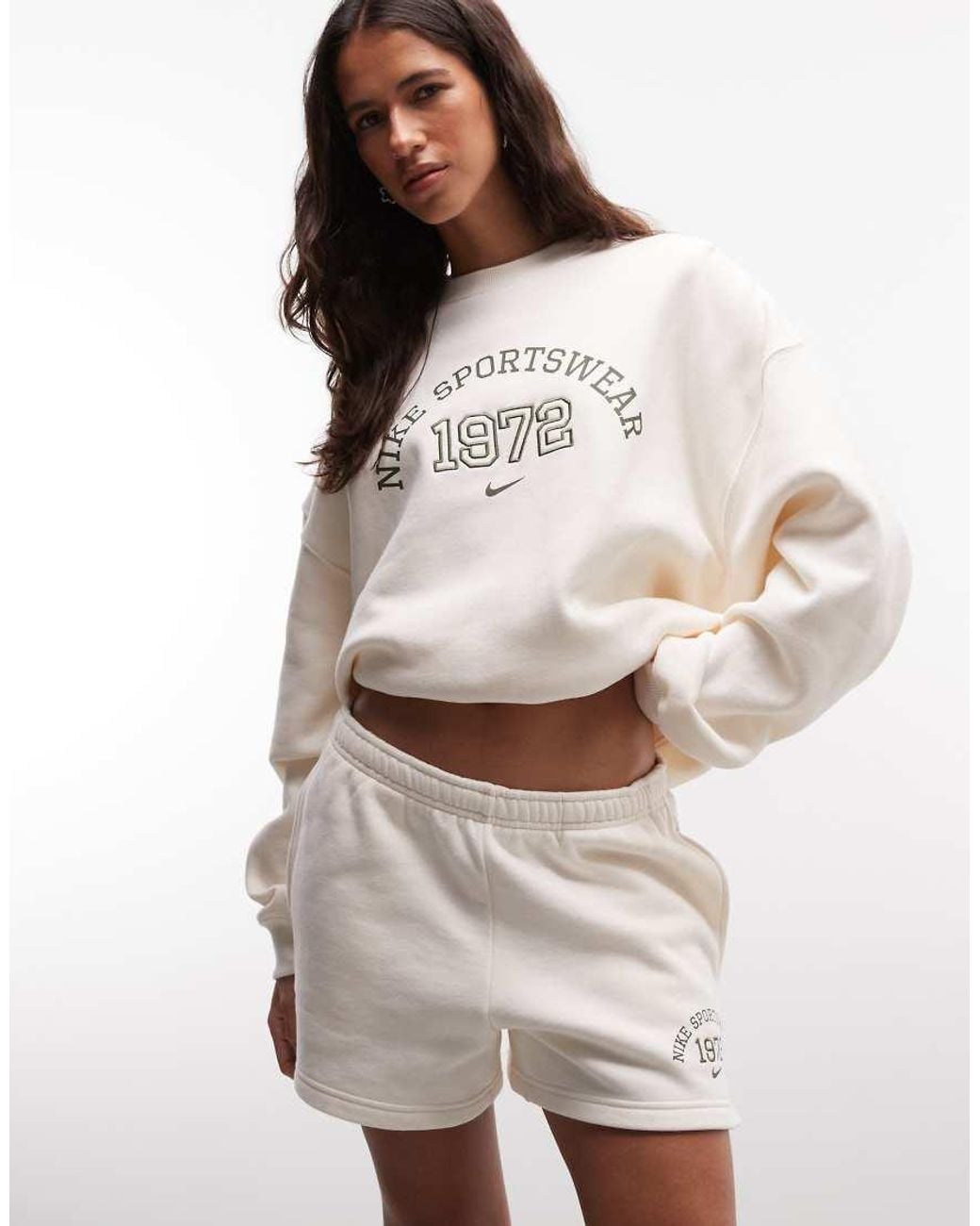 Nike White Studio Fleece Varsity Shorts