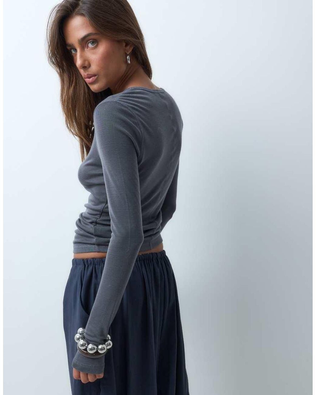 ASOS Gray Premium Crew Neck Long Sleeve Top