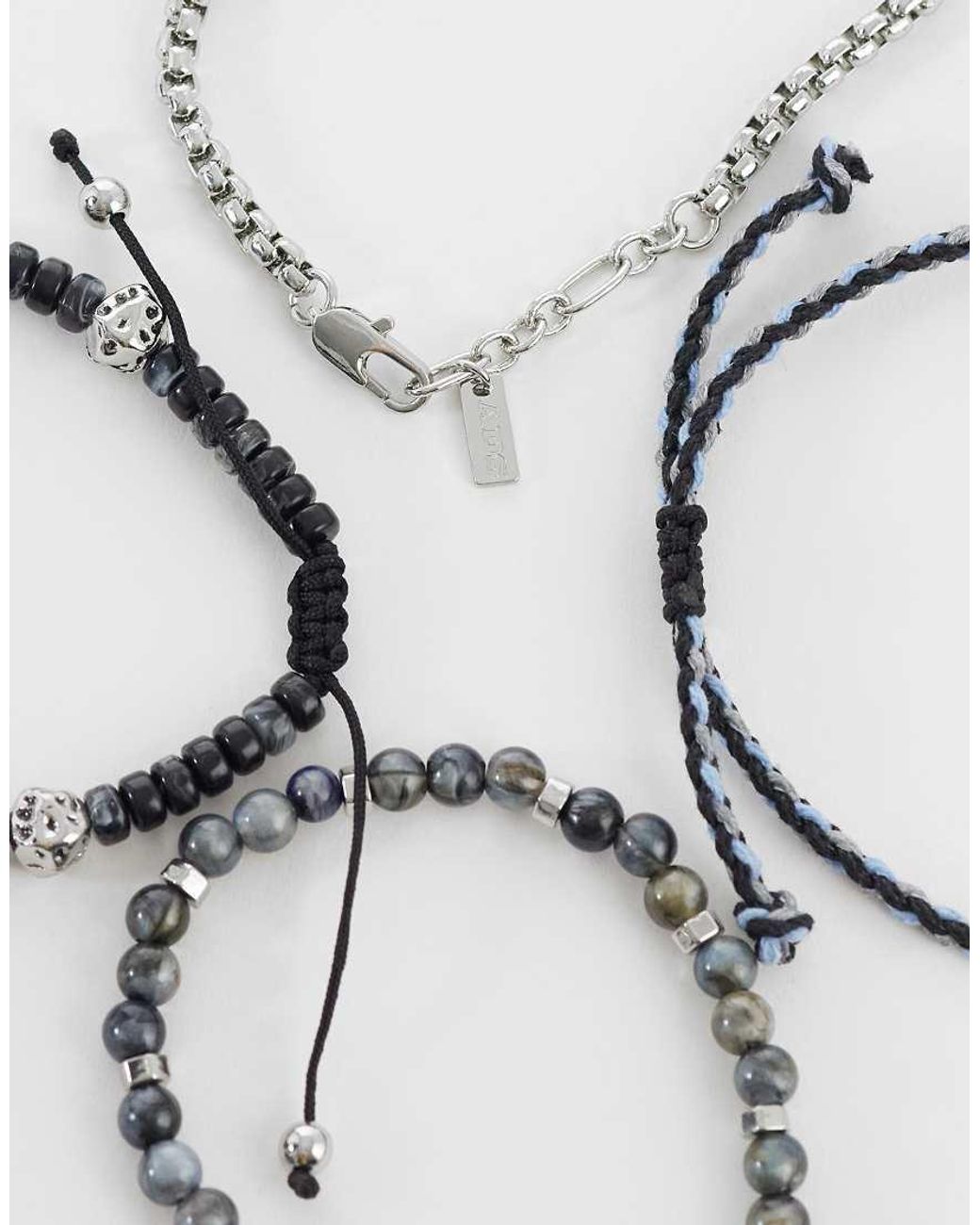 ASOS Gray 4 Pack Beaded And Chipping Stone Bracelet for men