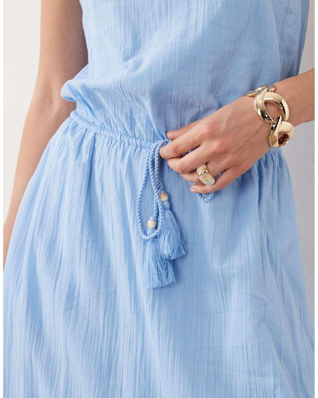 Abercrombie & Fitch Blue Embellished Cutwork Strapless Maxi Dress