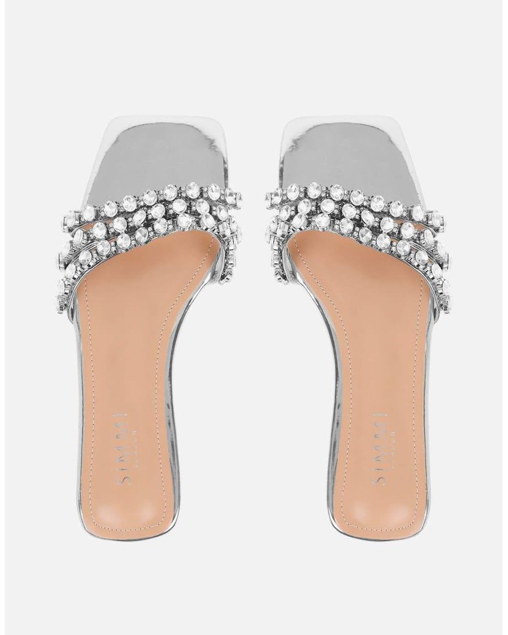 SIMMI Metallic Monroe Diamante Flat Sandals