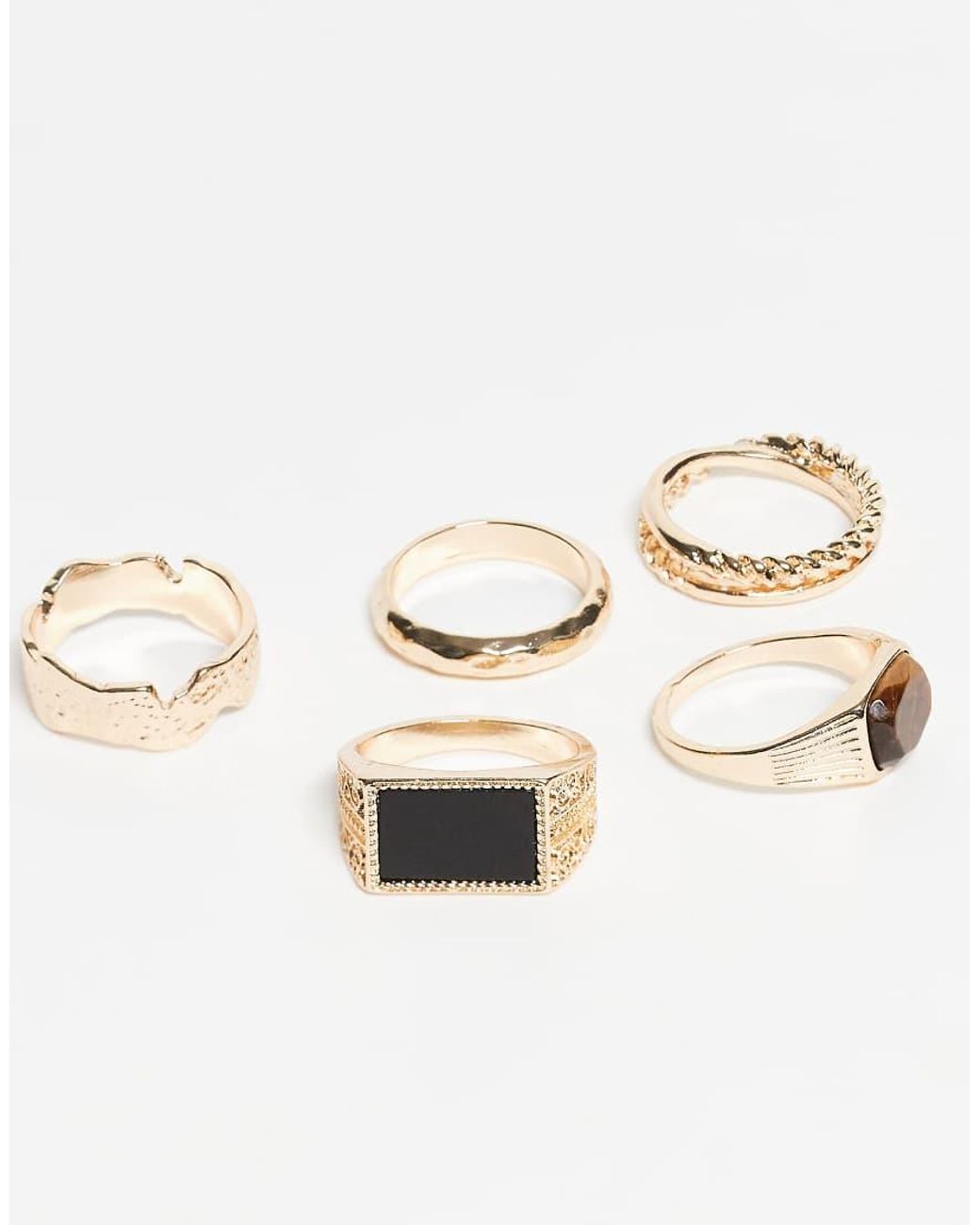 ASOS Set Van 5 Ringen Met Tijgeroog En Zwarte Agaat in het White voor heren