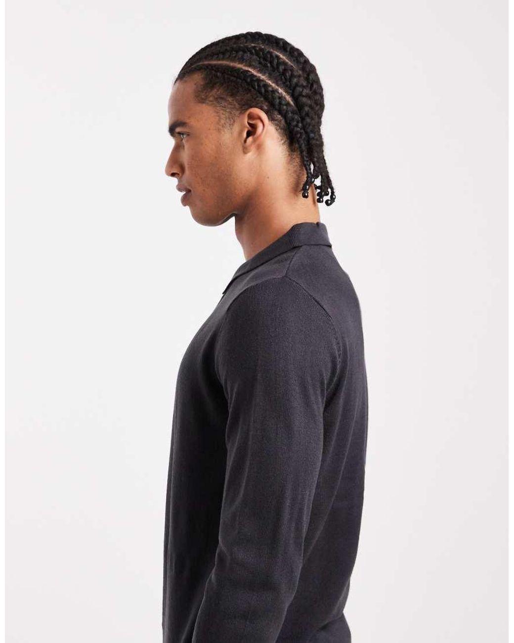 Brave Soul Blue Knitted Ribbed Quarter Zip Jumper for men