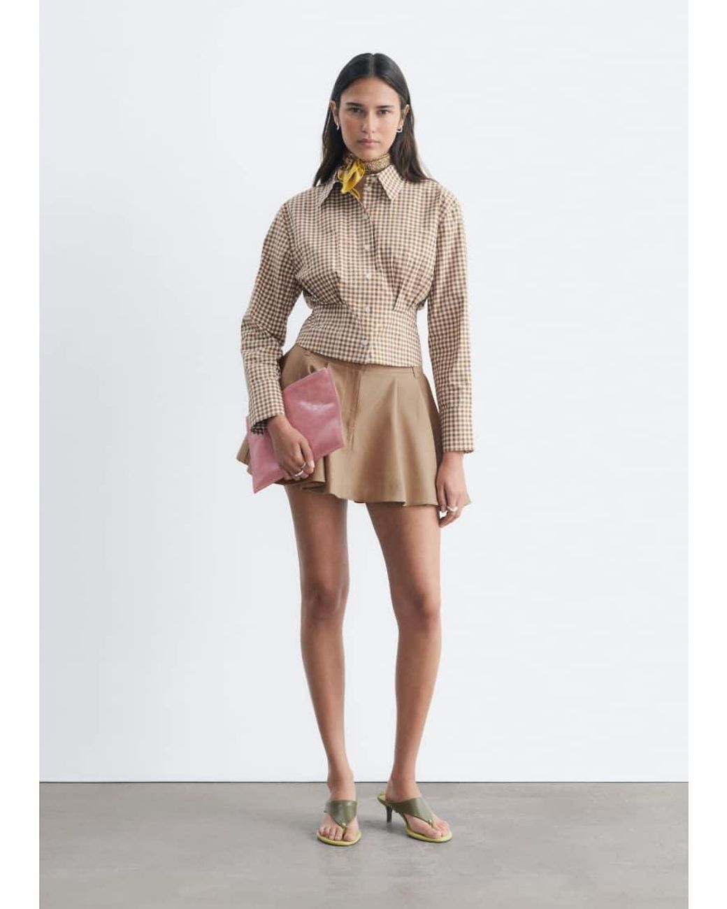 & Other Stories Brown Pure Cotton Shirt With Cinch Waist Detail