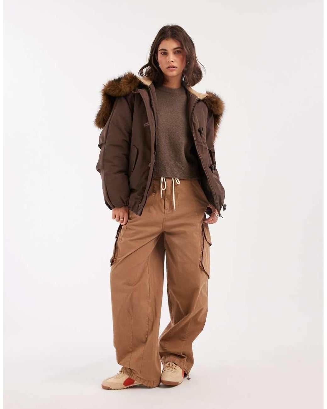 Parka Stile Bomber Marrone Con Fermacorda di ASOS in Brown