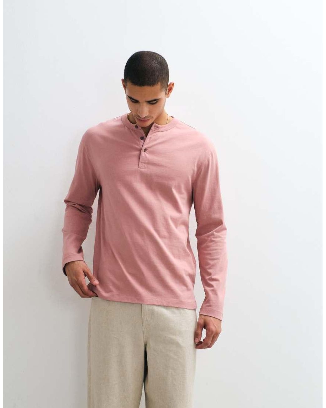 ASOS White Relaxed Long Sleeve Henley T-shirt for men
