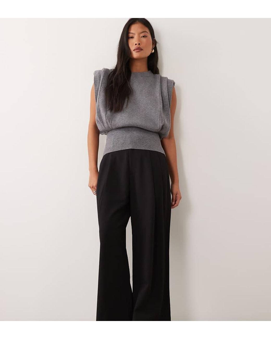 Only Petite Black Wide Leg Pleated Tailored Trousers