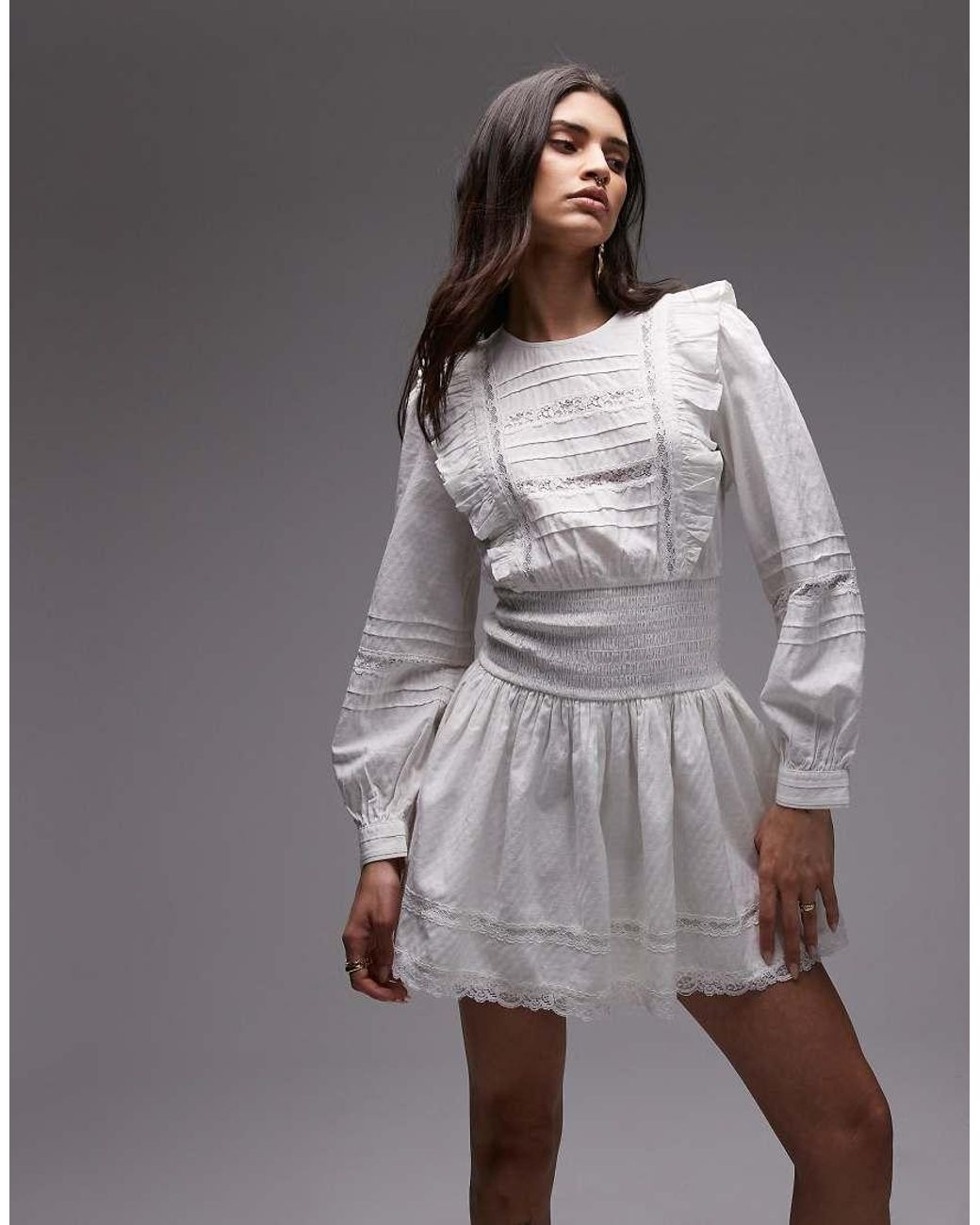 TOPSHOP Gray Prairie Mini Tea Dress