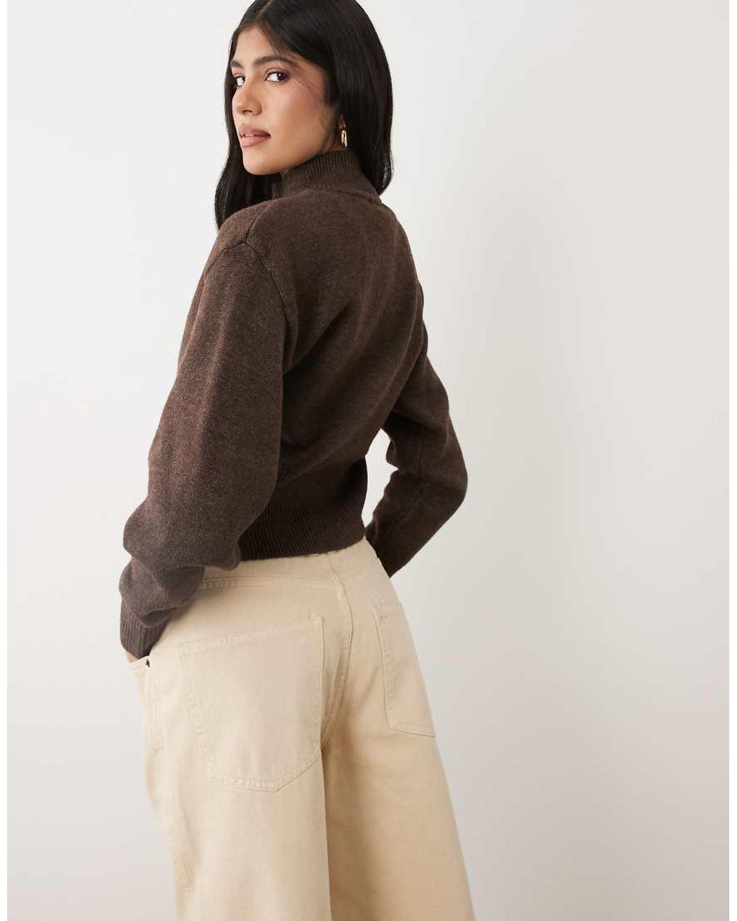 Cotton On Brown Lotus Cinched Zip Knit
