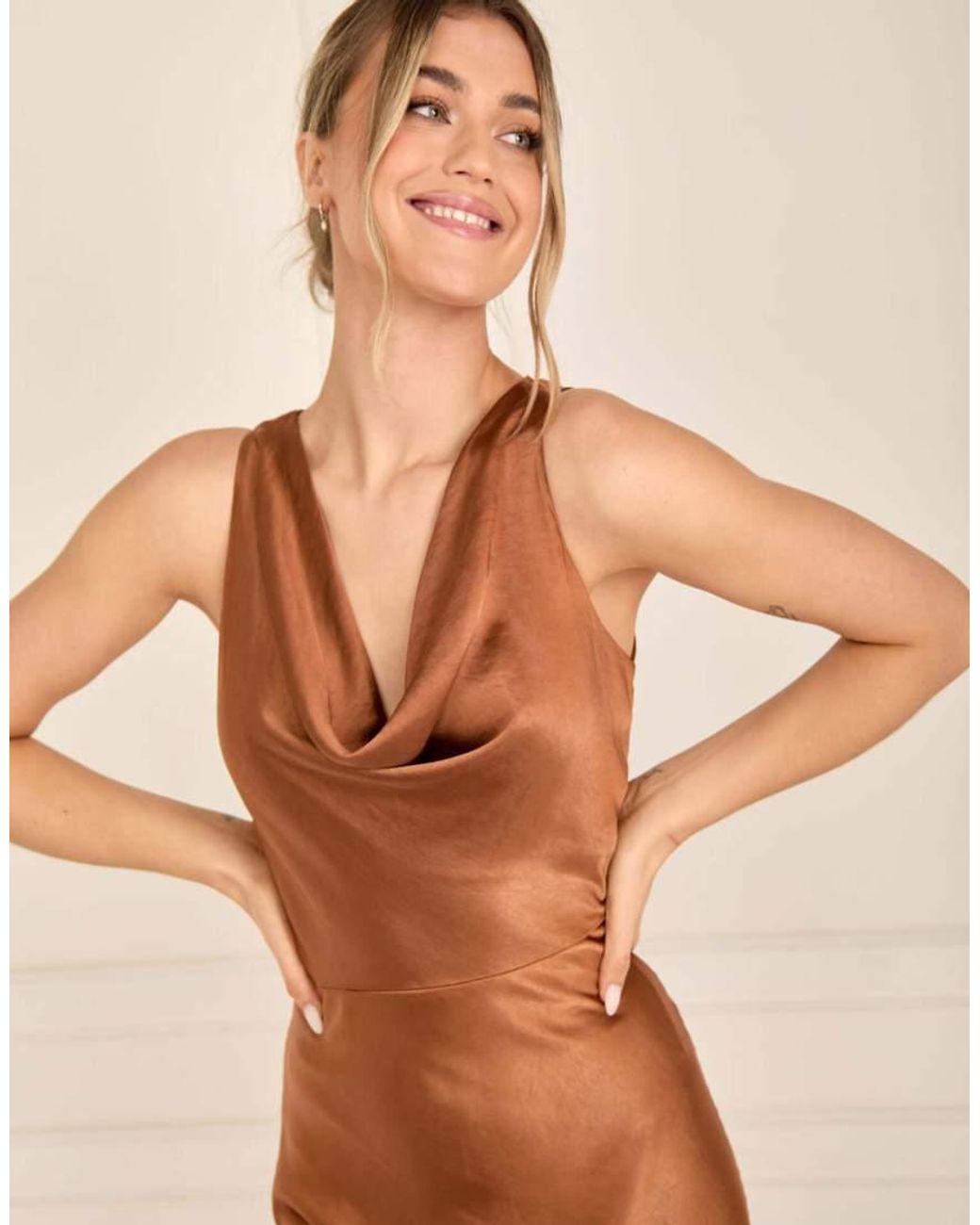 Six Stories Natural Cowl Front Satin Bridesmaid Dress