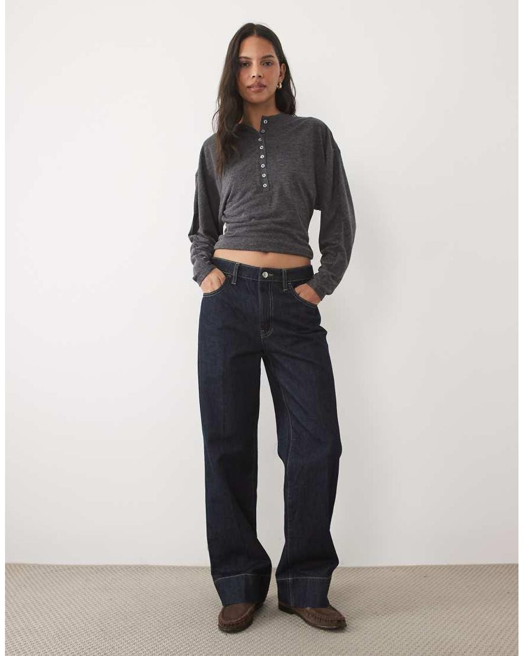 Mango Gray High Neck Button Detail Knitted Top