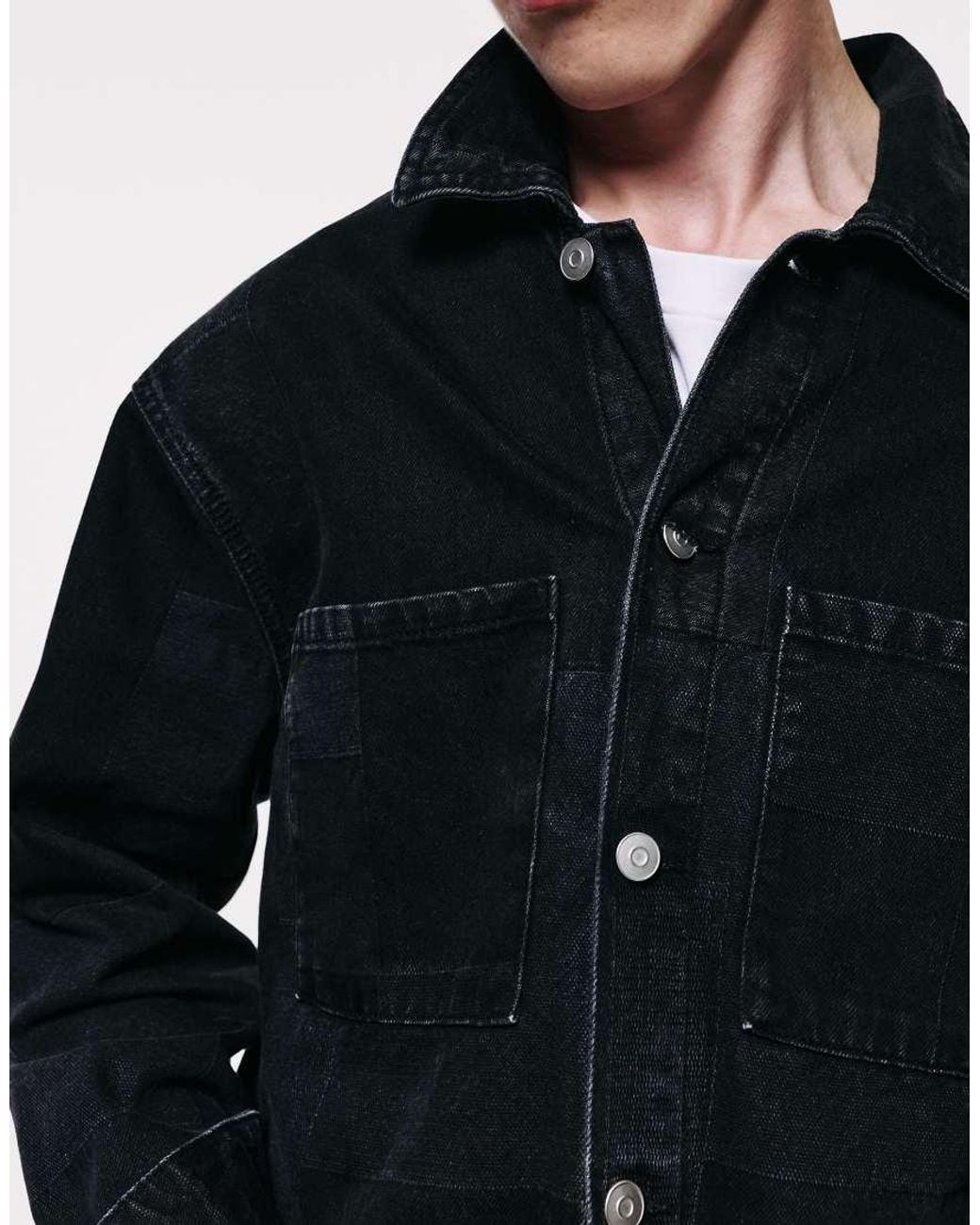 Pull&Bear Blue Jacquard Denim Overshirt for men