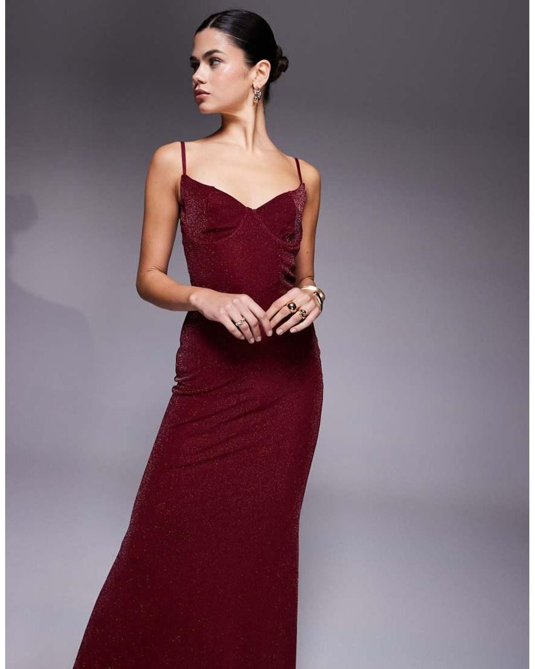Wanderdoll Purple Leah Sculpted Cup Detail Cami Maxi Dress