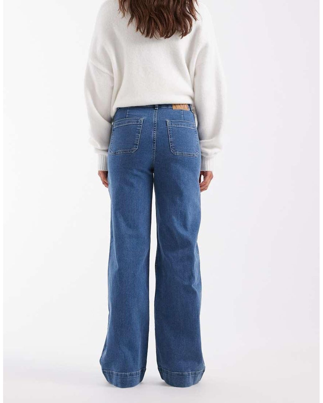 Vero Moda Blue Kayla High Rise Wide Leg Jeans With Pocket Detail