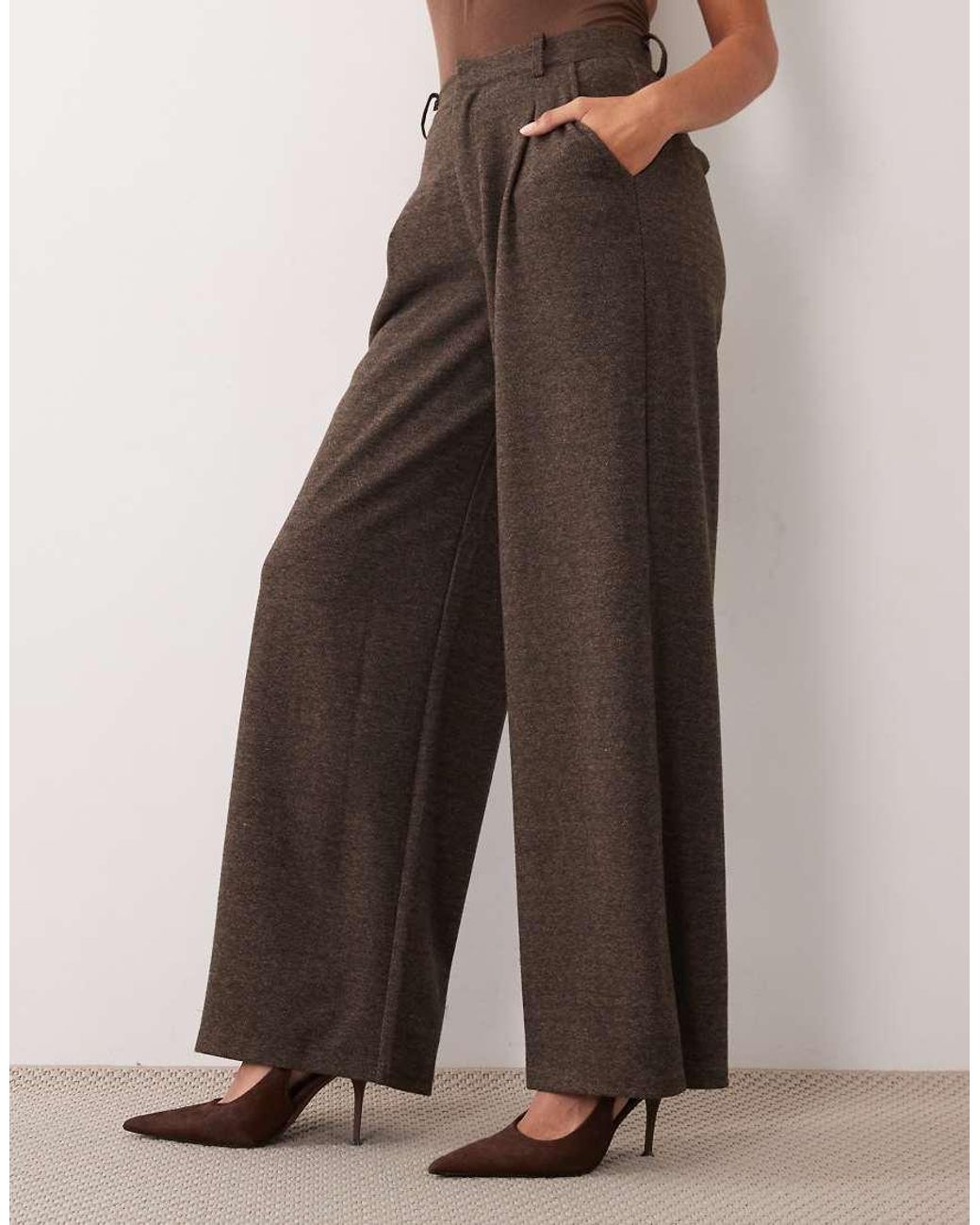 ASOS Brown Mix & Match Brushed Wide Leg Trouser