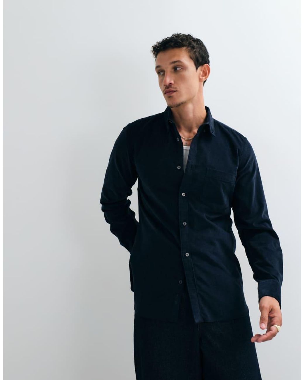 French Connection Blue Long Sleeve Cord Shirt for men