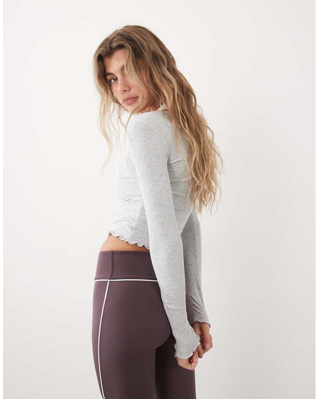 4505 Gray Modal Blend Ribbed Long Sleeve Lettuce Edge Layering Top