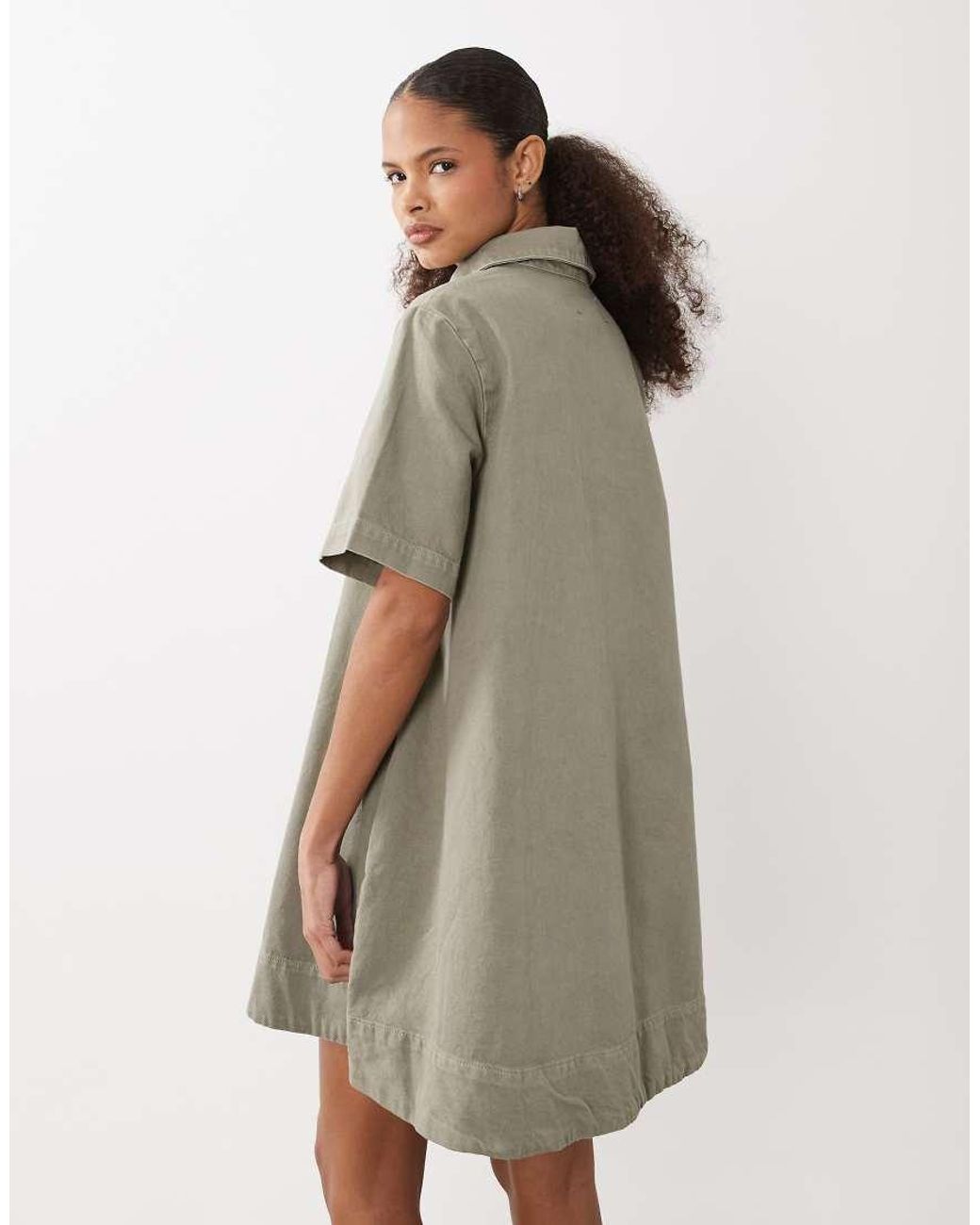 ASOS Natural Denim Swing Polo Shirt Dress