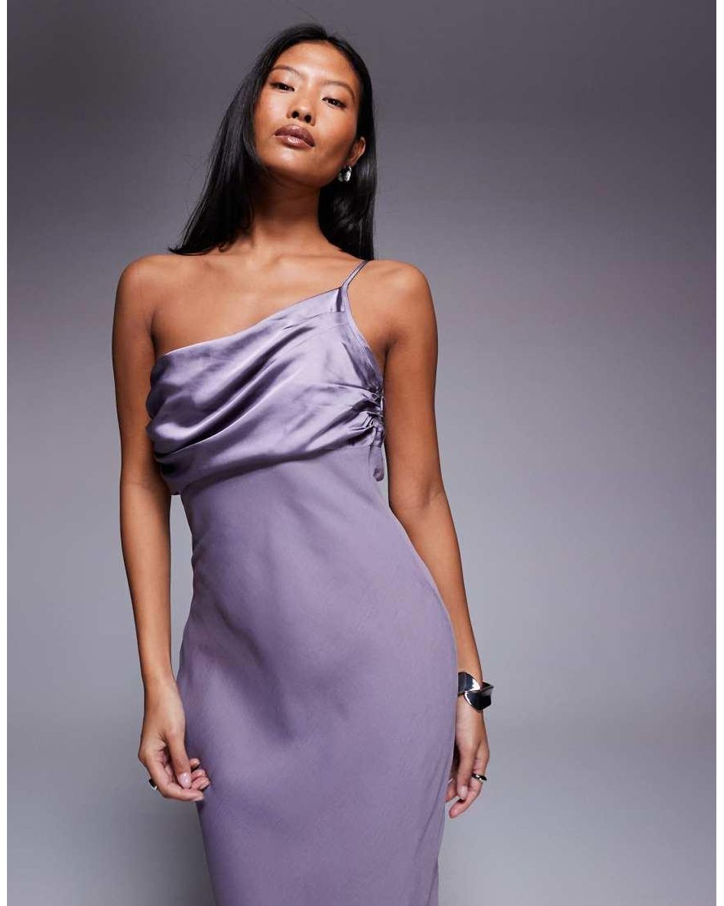ASOS Purple Asos Design Petite Satin Chiffon Mix Draped One Shoulder Maxi Dress