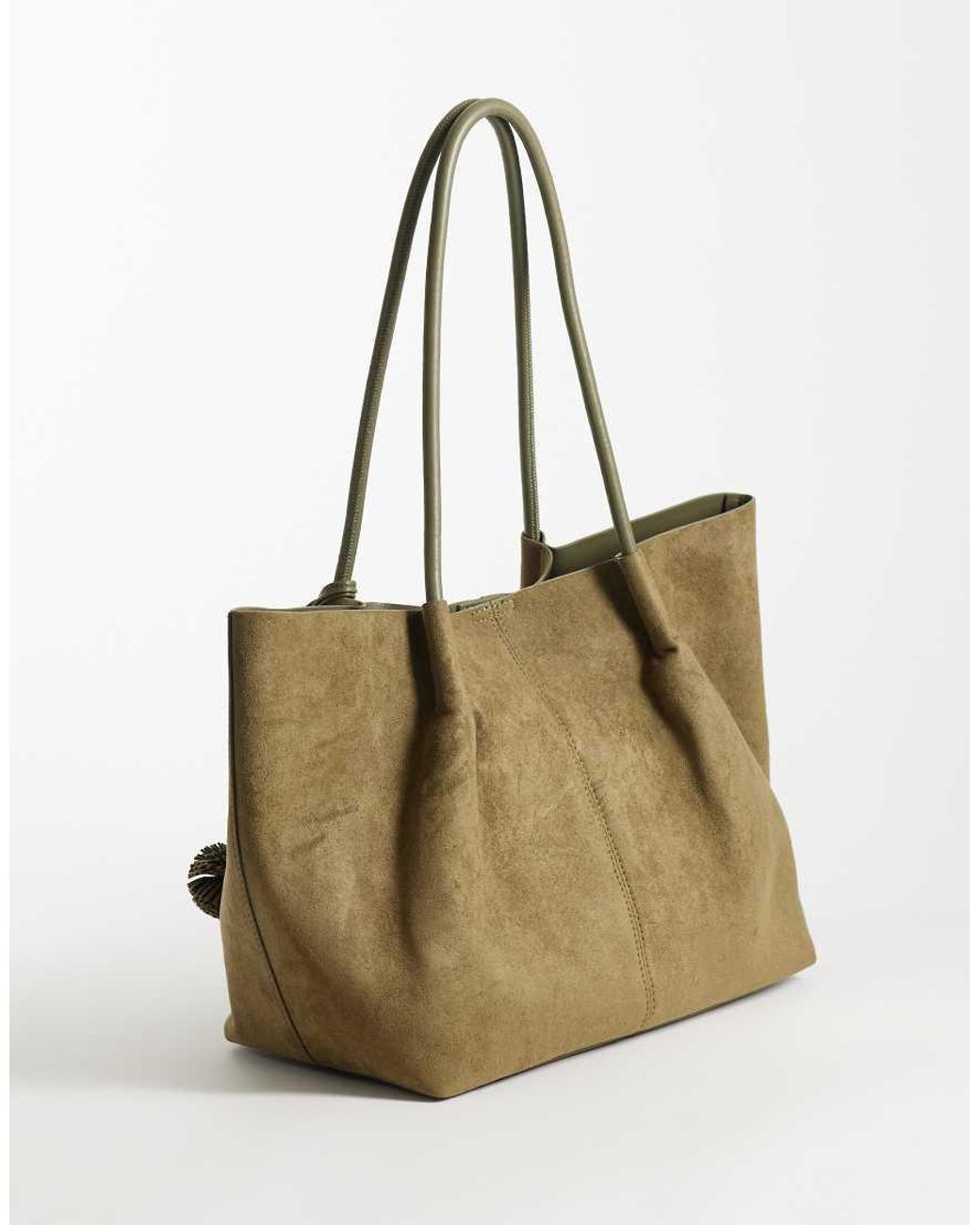 ASOS Natural Faux Suede Tubular Handle Tote Bag With Internal Pouch And Detachable Charm Detail