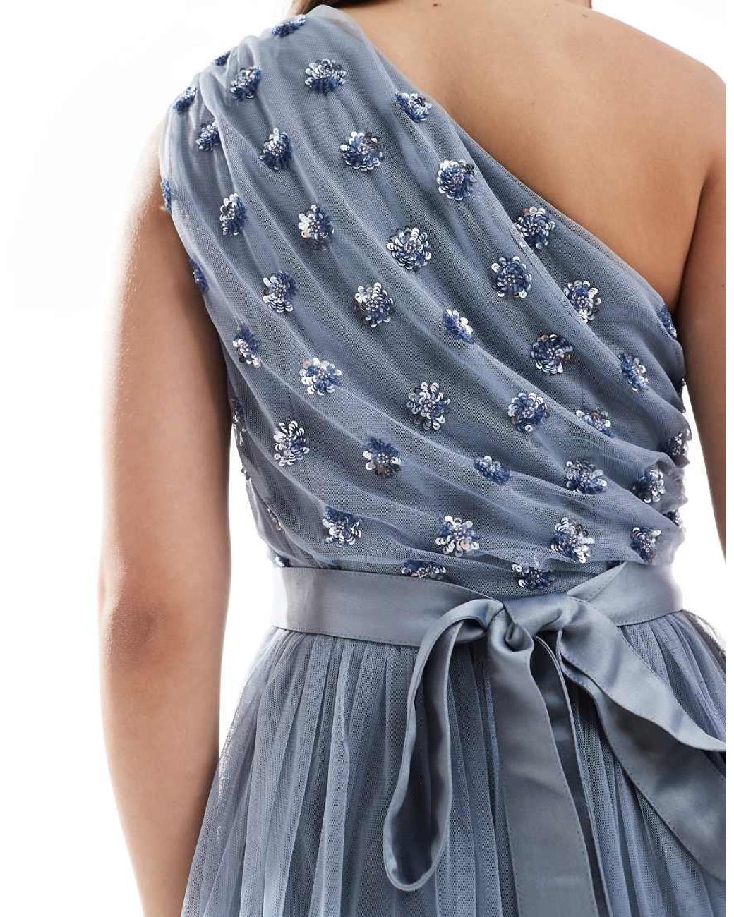 Maya Blue Embellished One Shoulder Bridesmaid Maxi Dress