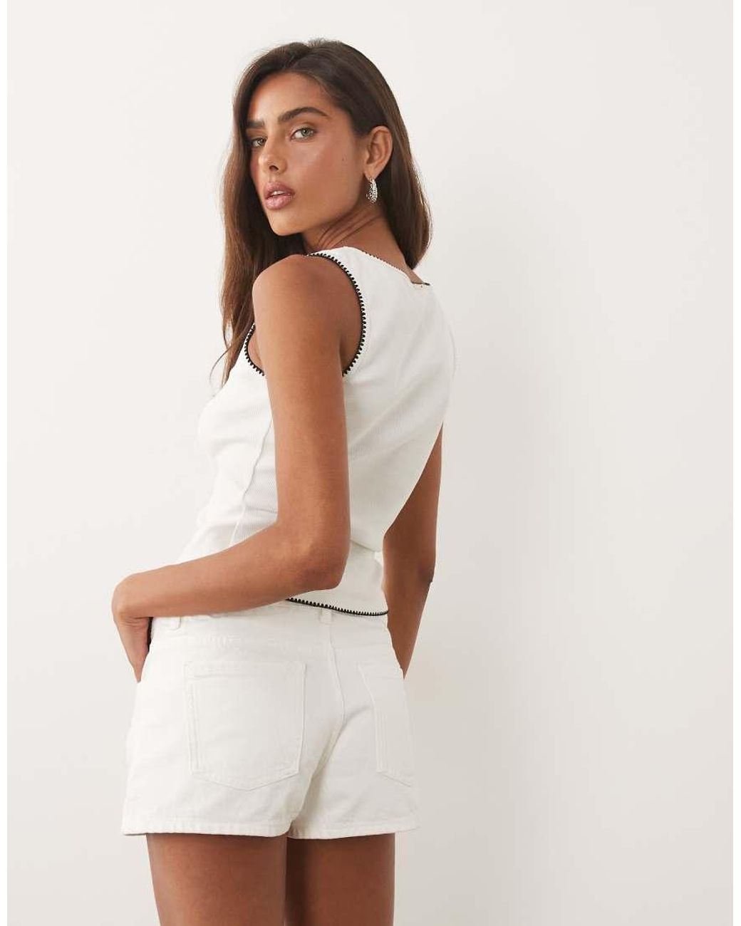 Mango White Teen Cross Waist Denim Short