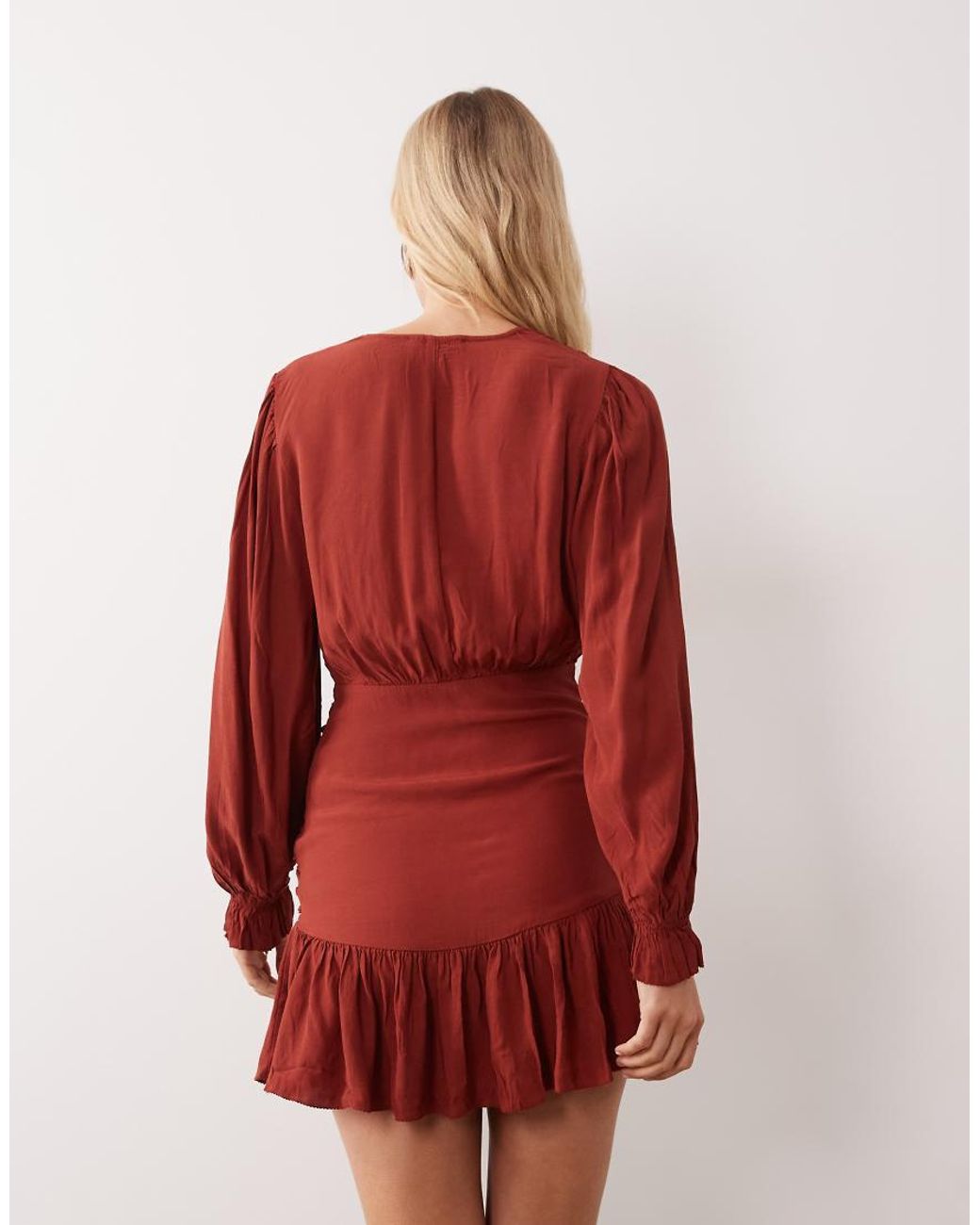 Mango Red Teen Ruched Long Sleeve Mini Dress