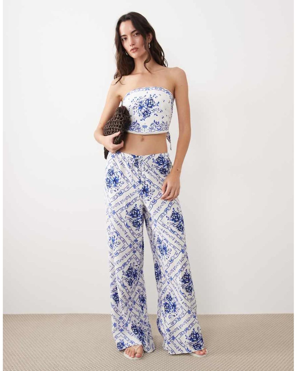 New Look Blue Co-ord Folk Beach Crop Top