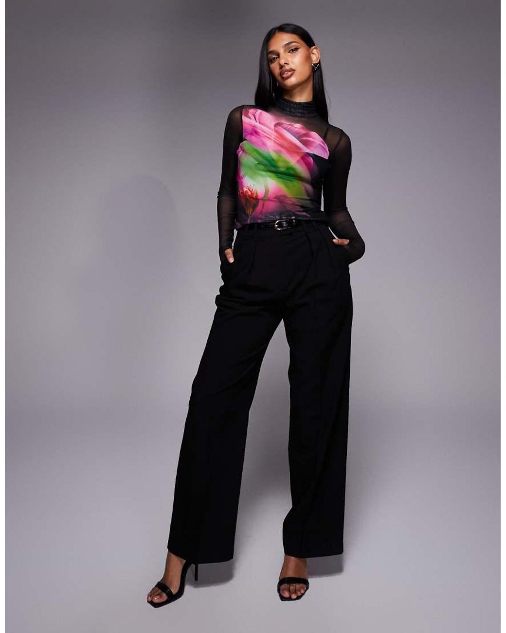 AFRM Black Zadie Long Sleeve Mesh Turtleneck Top