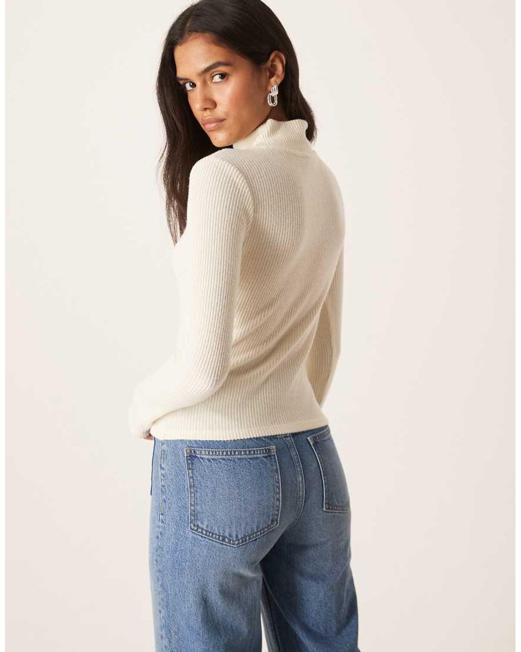 ASOS Blue Supersoft Brushed Rib Long Sleeve Roll Neck Top