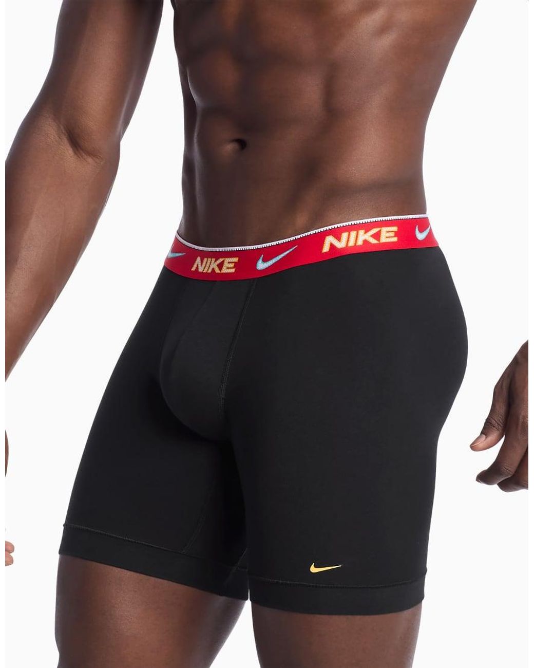 Nike Black Dri-fit Essential Cotton 3 Pack Long Boxer Briefs With Red/gray/ Waistbands for men