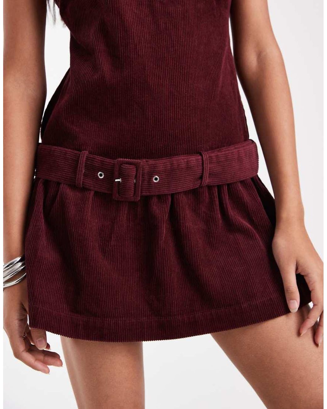 ASOS Red Cord Shift Mini Dress With Belt Detail