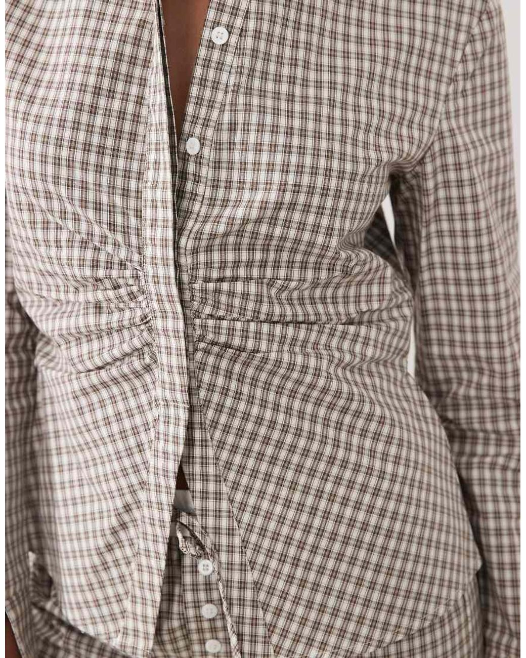 The Frolic Brown Exclusive Cinch Tie Waist Long Sleeve Shirt Co-Ord
