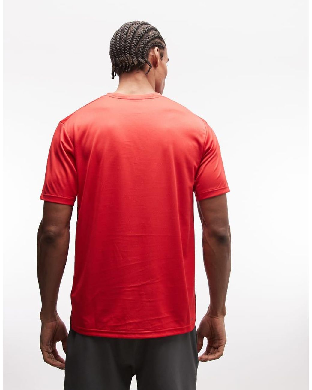 Adidas Originals Red Adidas Training Essentials 3 Stripe T-Shirt for men