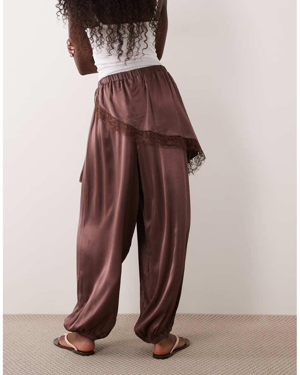 Miss Selfridge Brown Wrap Detail Satin Balloon Trousers