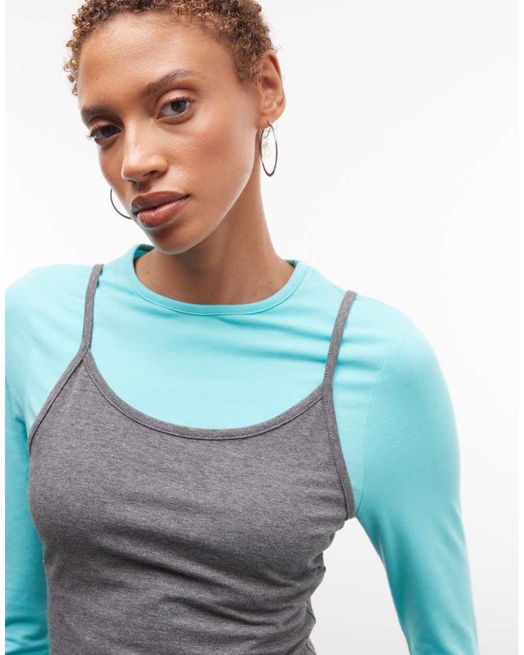 Collusion Double Layer Cami Long Sleeve T-shirt-blue