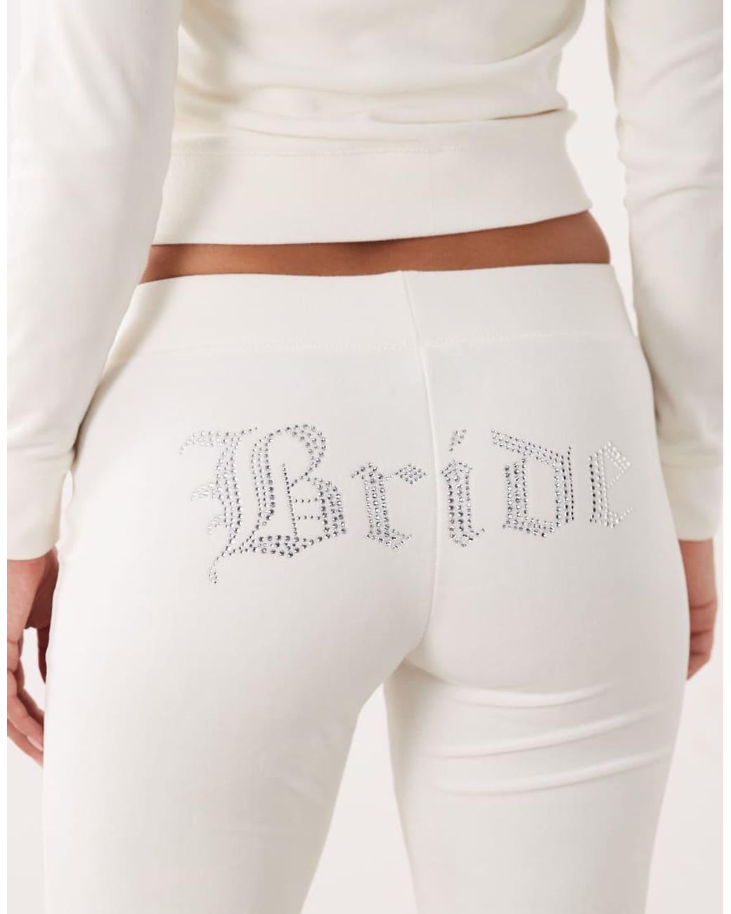 Juicy Couture Natural Velour 'bride' Diamante Low Rise Flare Trackpant Co-ord