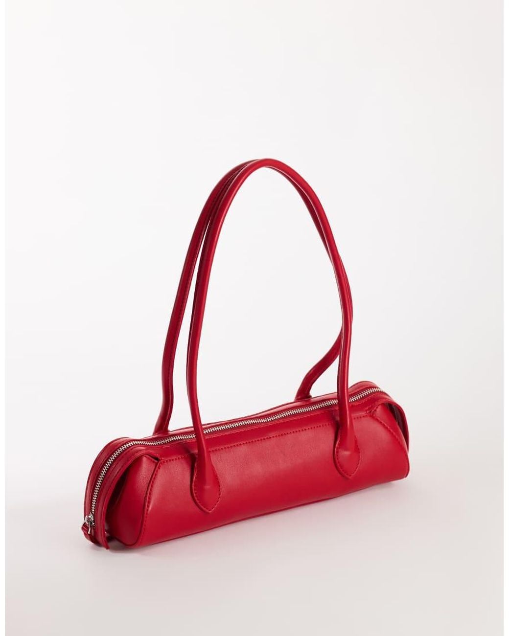 TOPSHOP Red Skylar Medium Elongated Bowler Bag