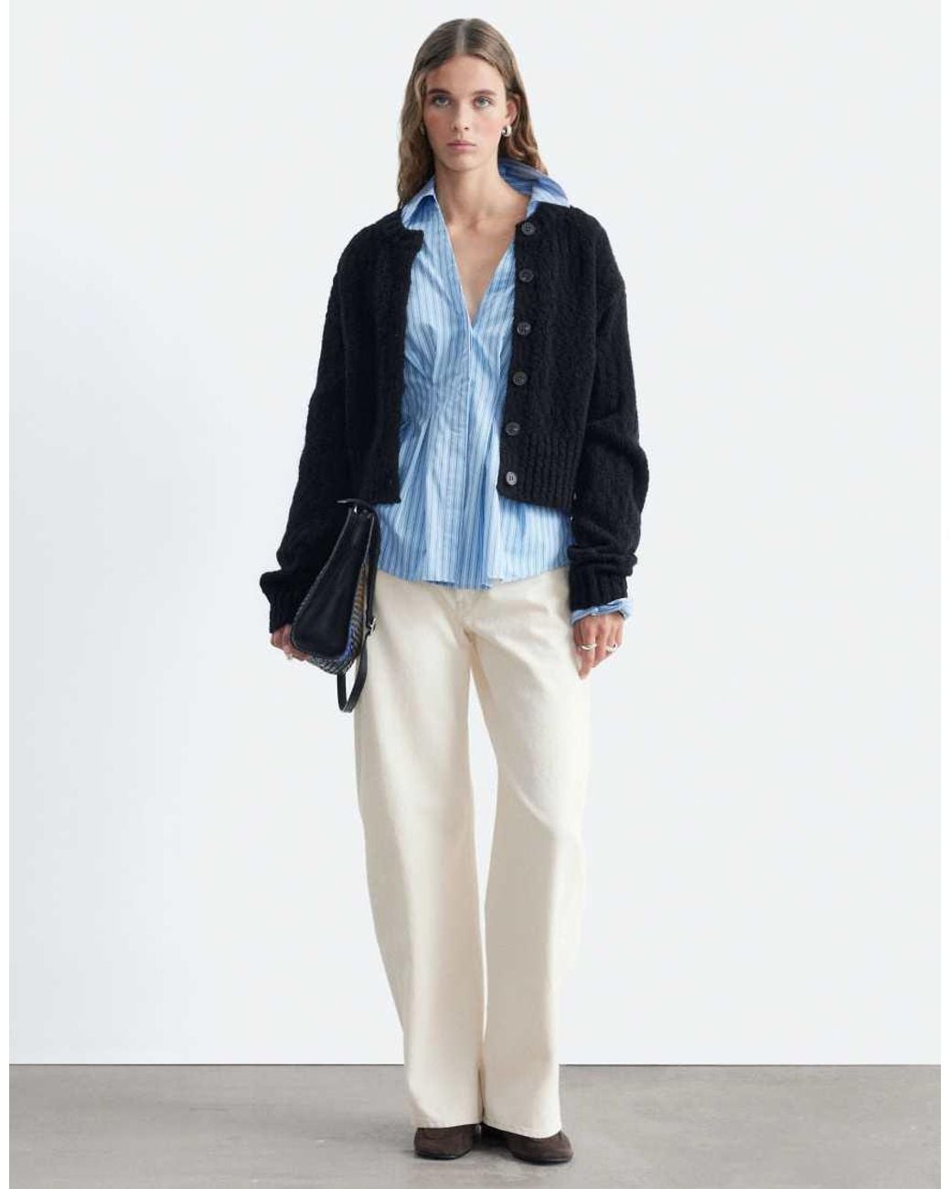 & Other Stories Blue Strong Shoulder Cropped Structured Cardigan