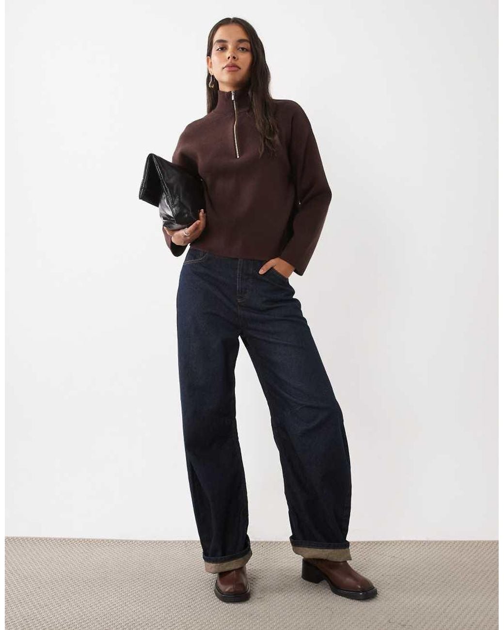 New Look Brown Compact Knit Half Zip Jumper