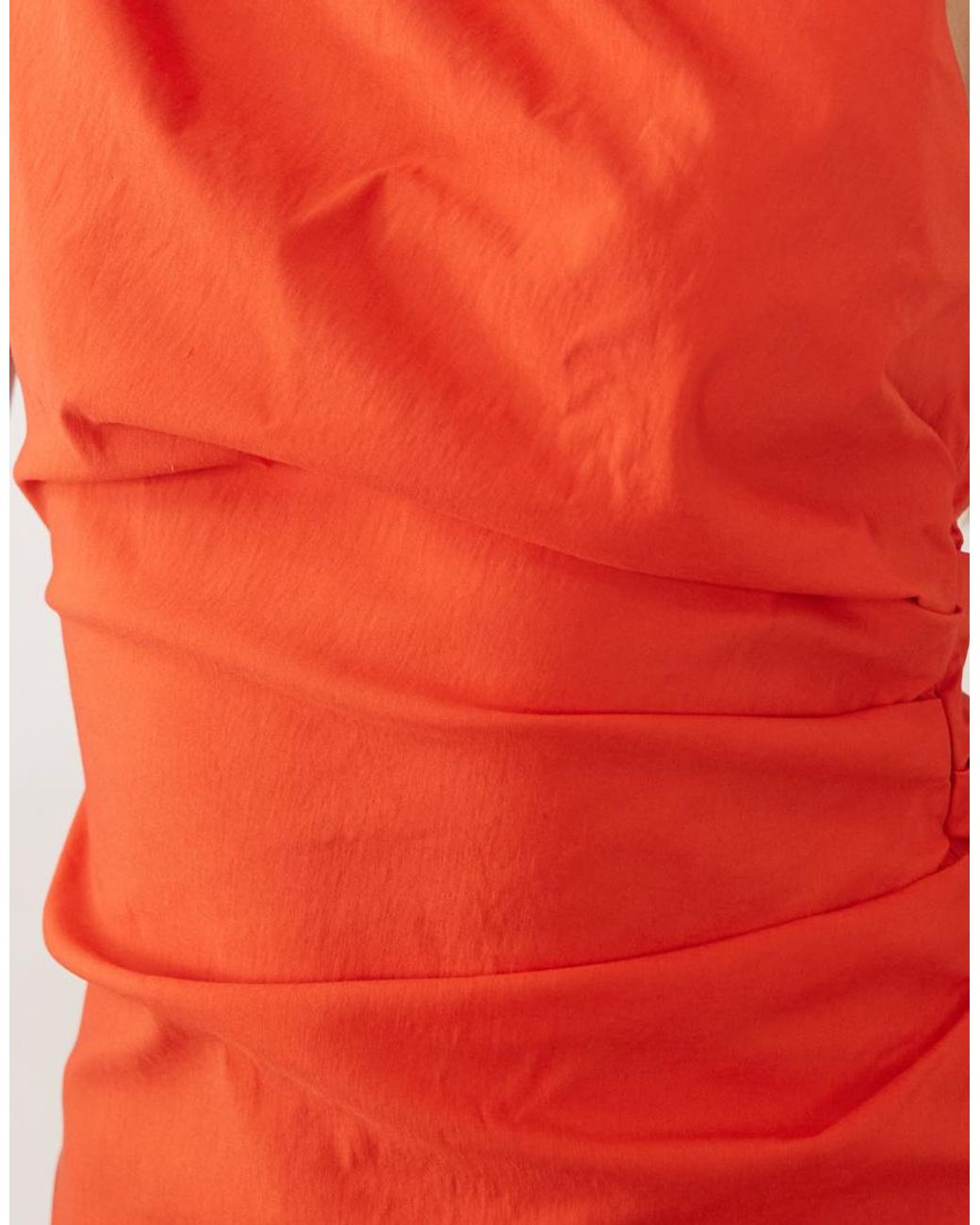 Mango Orange One Shoulder Ruched Mini Dress