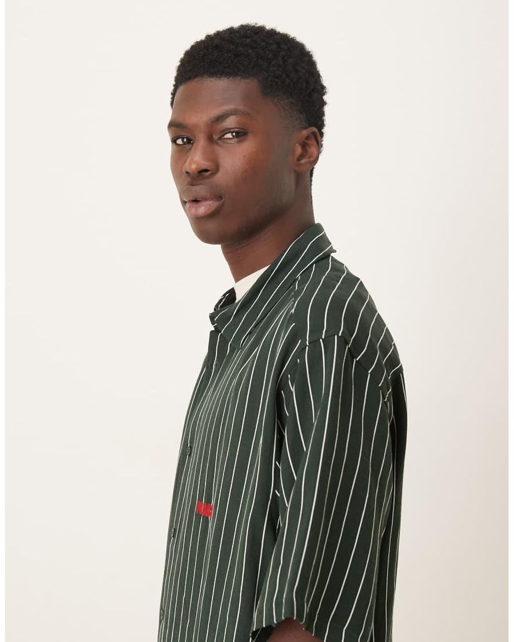ASOS Green Oversized Stripe Shirt With Chest Embroidery for men