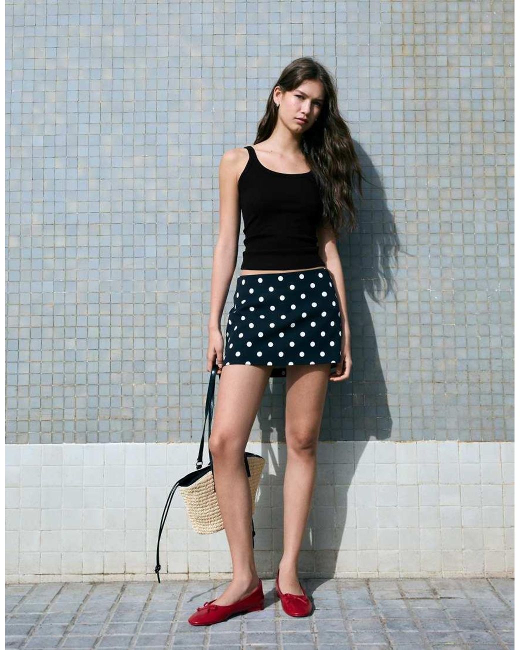 Bershka Black Ribbed Vest Top
