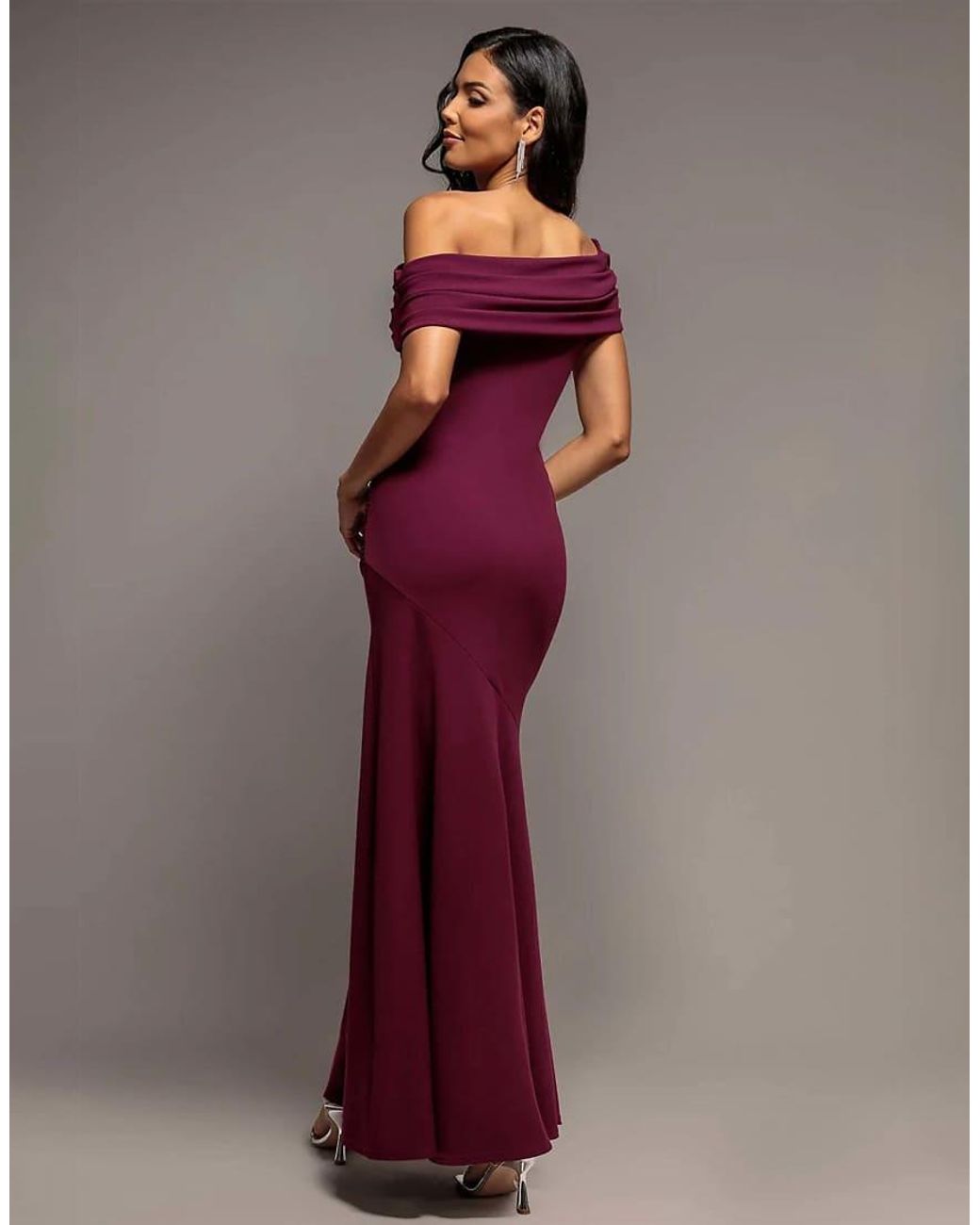 Goddiva Purple Pleated One Shoulder Bardot Fit And Flare Maxi Dress