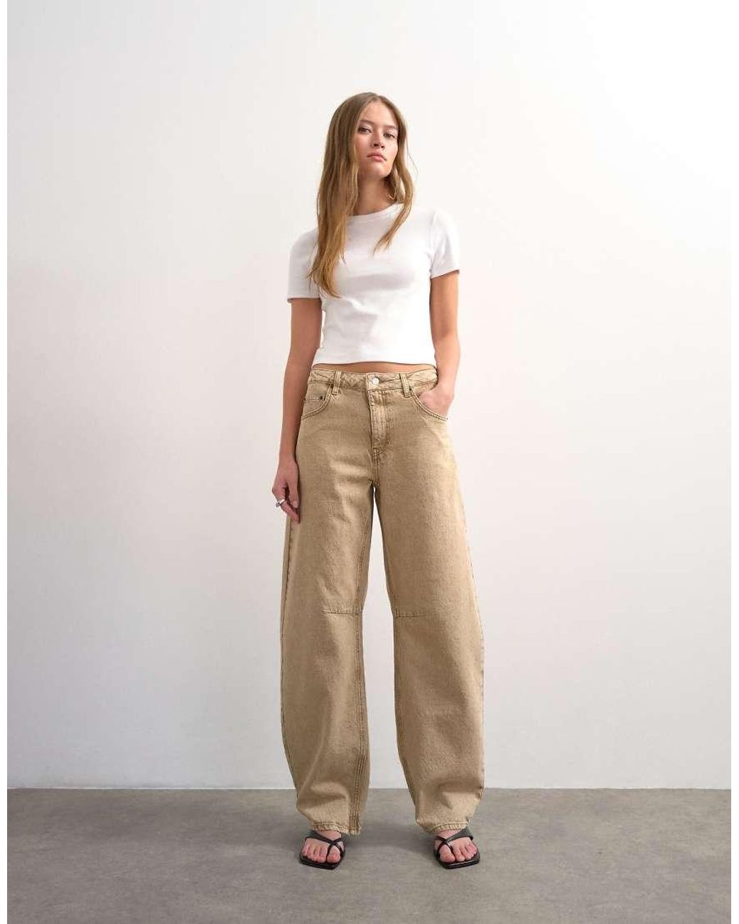 TOPSHOP Gray Barrel Mid Rise Jeans