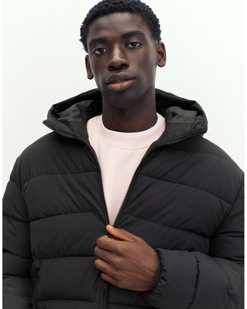 Pull&Bear – steppjacke mit kapuze in Black für Herren