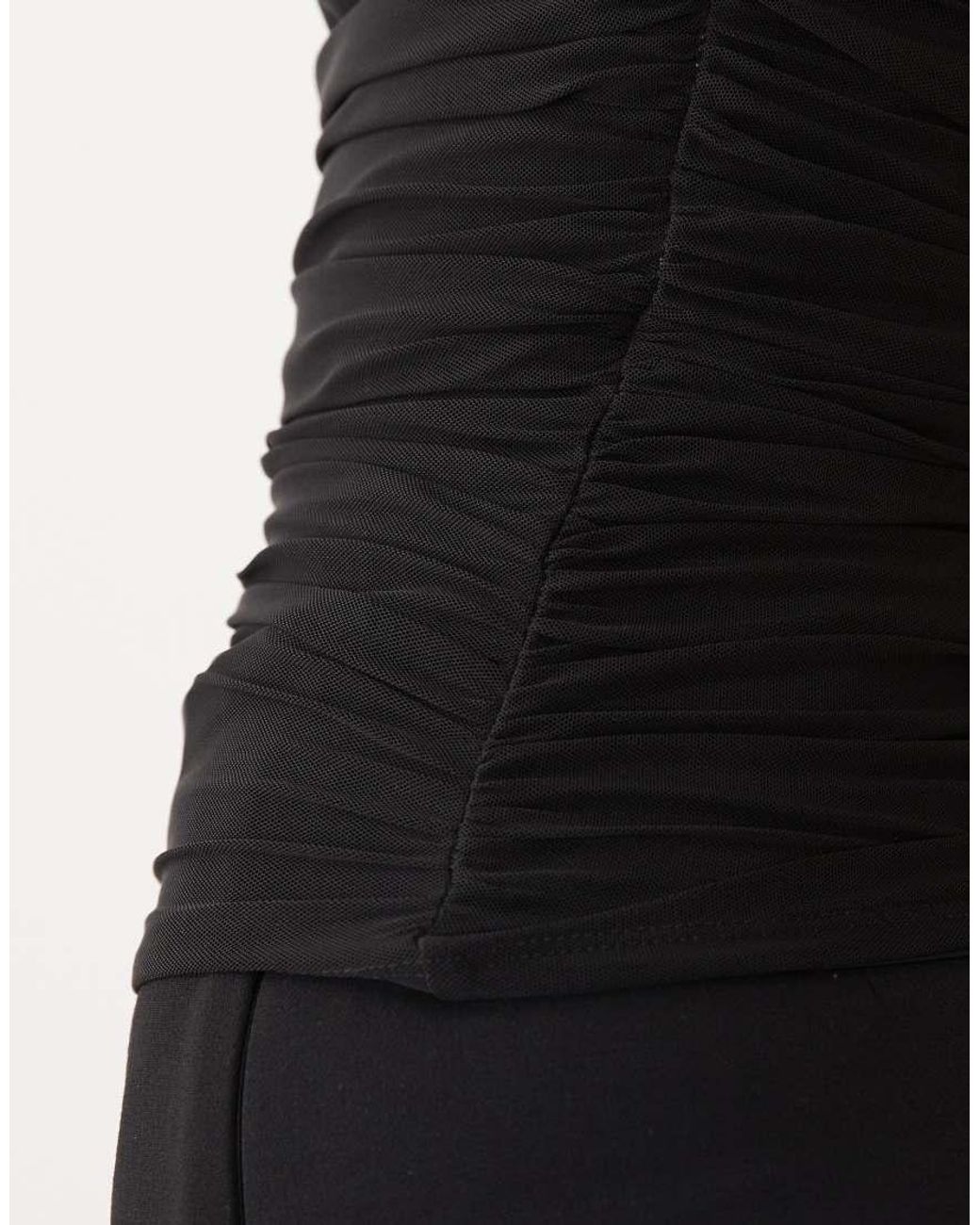 ASOS Black Mesh Halter Top With Draped Neckline